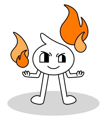 Ein Sprechblasen-Männchen, der mit dem Feuer spielt.